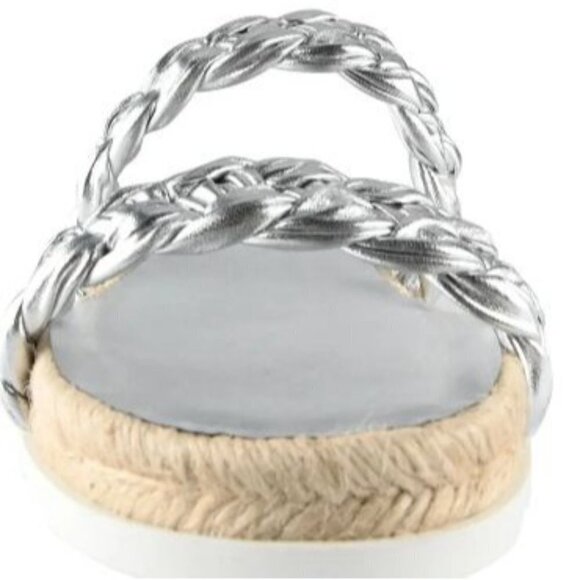 Marc Fisher Womens Silver Leather Platform Espadrille Slide Sandals Sz 8.5 New - Picture 10 of 11